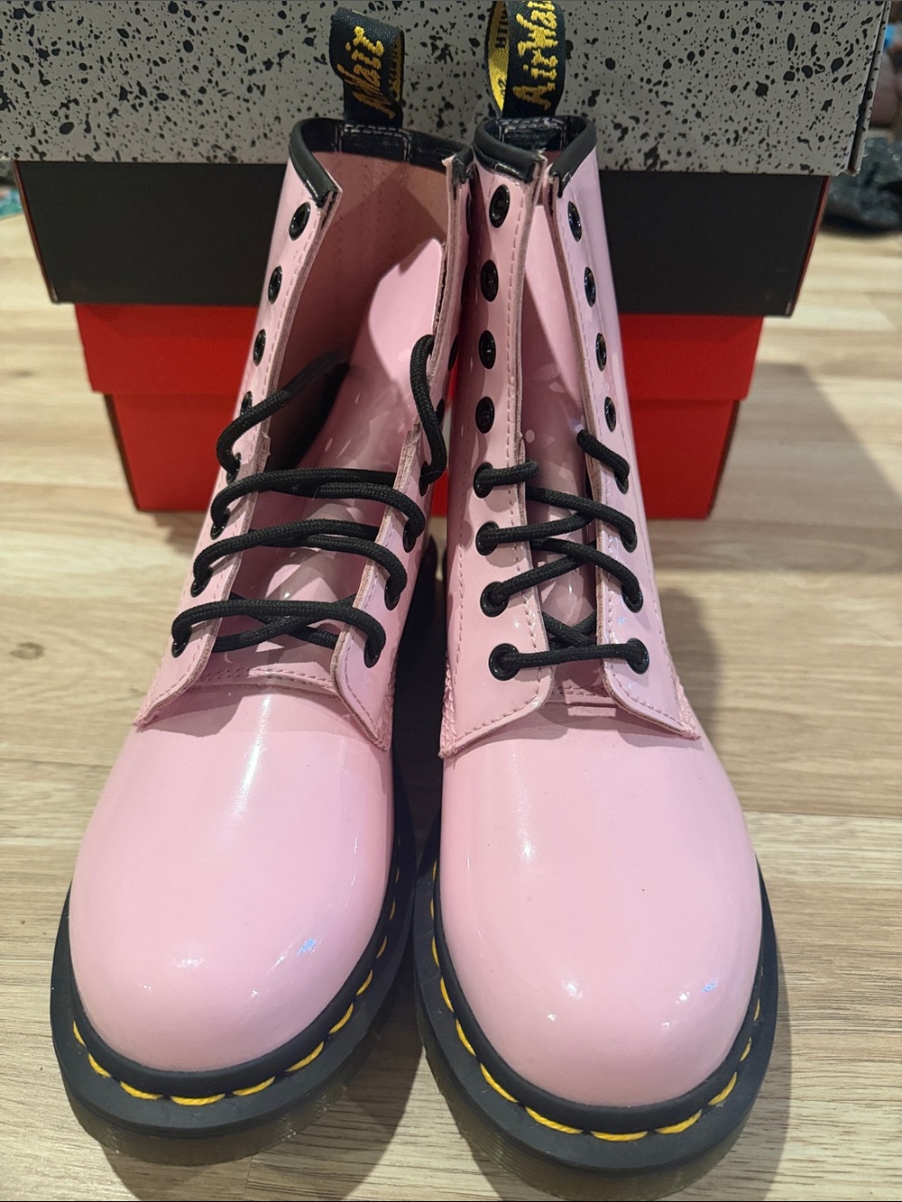 Pink Dr Martens 1460 Patent Lamper Lace Up Boots - Picture 4 of 5